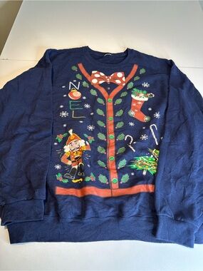 Men's Navy Blue Holiday Sweater with Festive Nutcracker Design
